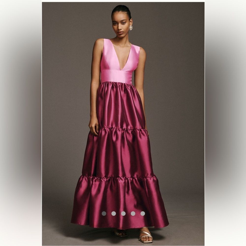By Anthropologie Hutch Harlo Deep-V Back-Bow Tiered Gown Size 12 — image 2 of 8